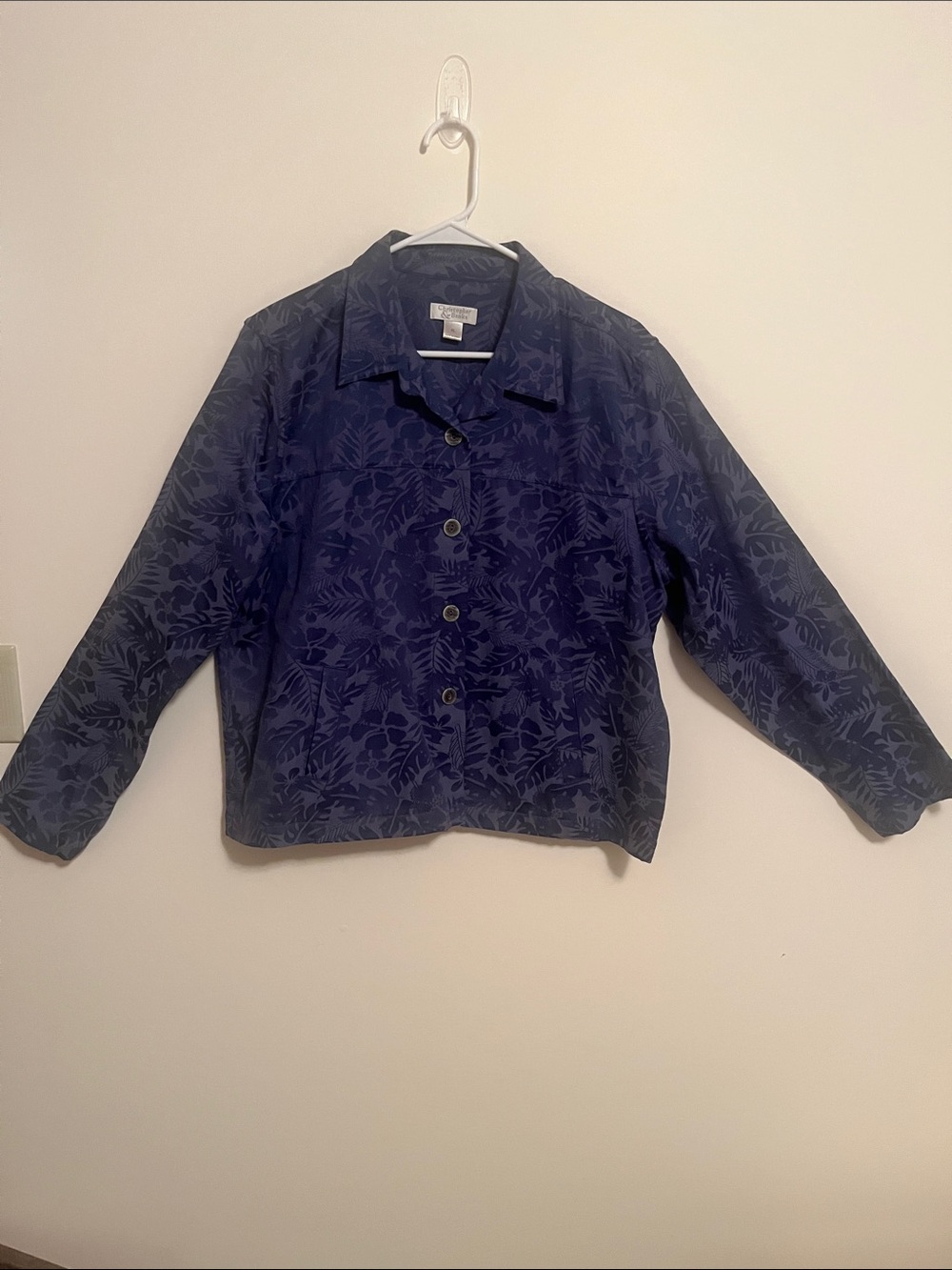 Christopher & Banks Navy Tone-on-Tone Floral Jean XL Women’s Jacket
